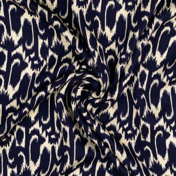 Viskose-Satin in blau-naturweiß gemustert